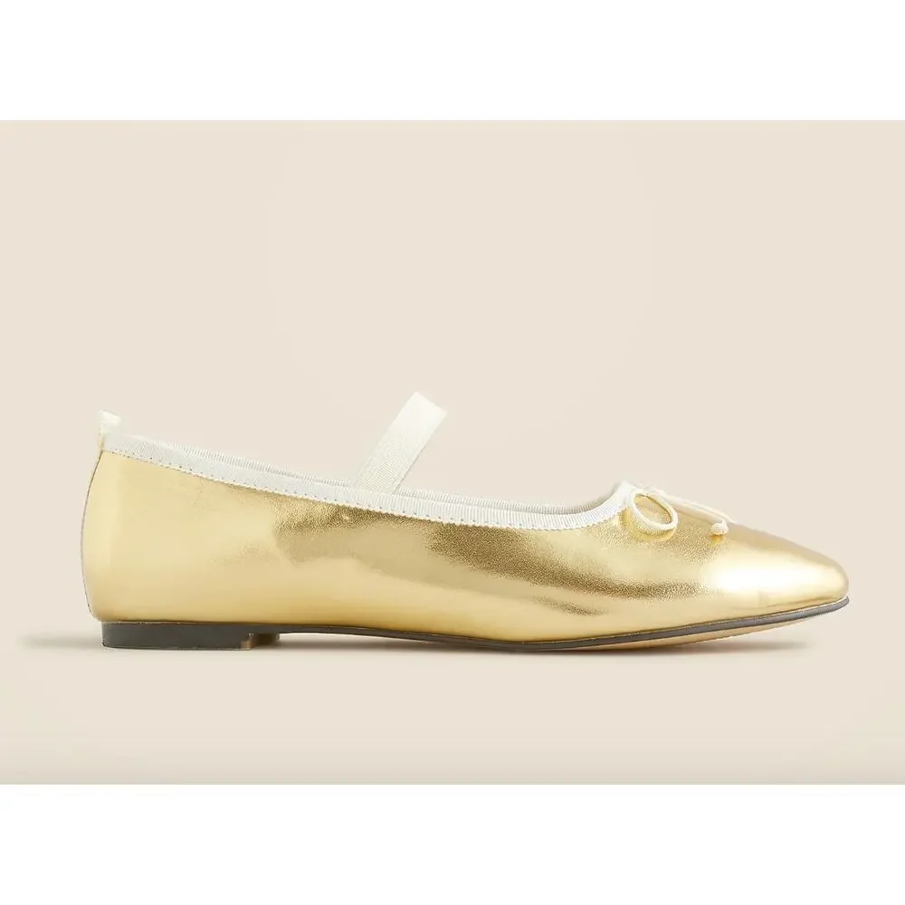 J.Crew Crewcuts Girls Strappy Ballet Flats Golden Honey Metallic Party K3 NWT